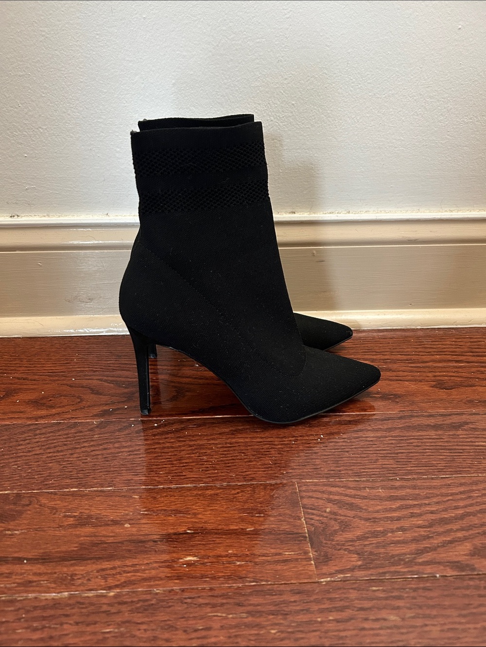 Steve Madden Black Pointed Sock Ankle Bootie with Stiletto